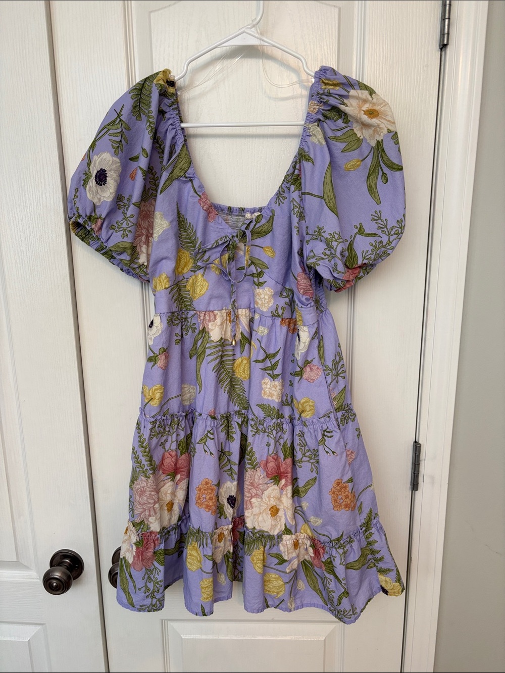 entro Lavender Floral Puff Sleeve Mini Dress Sz Large